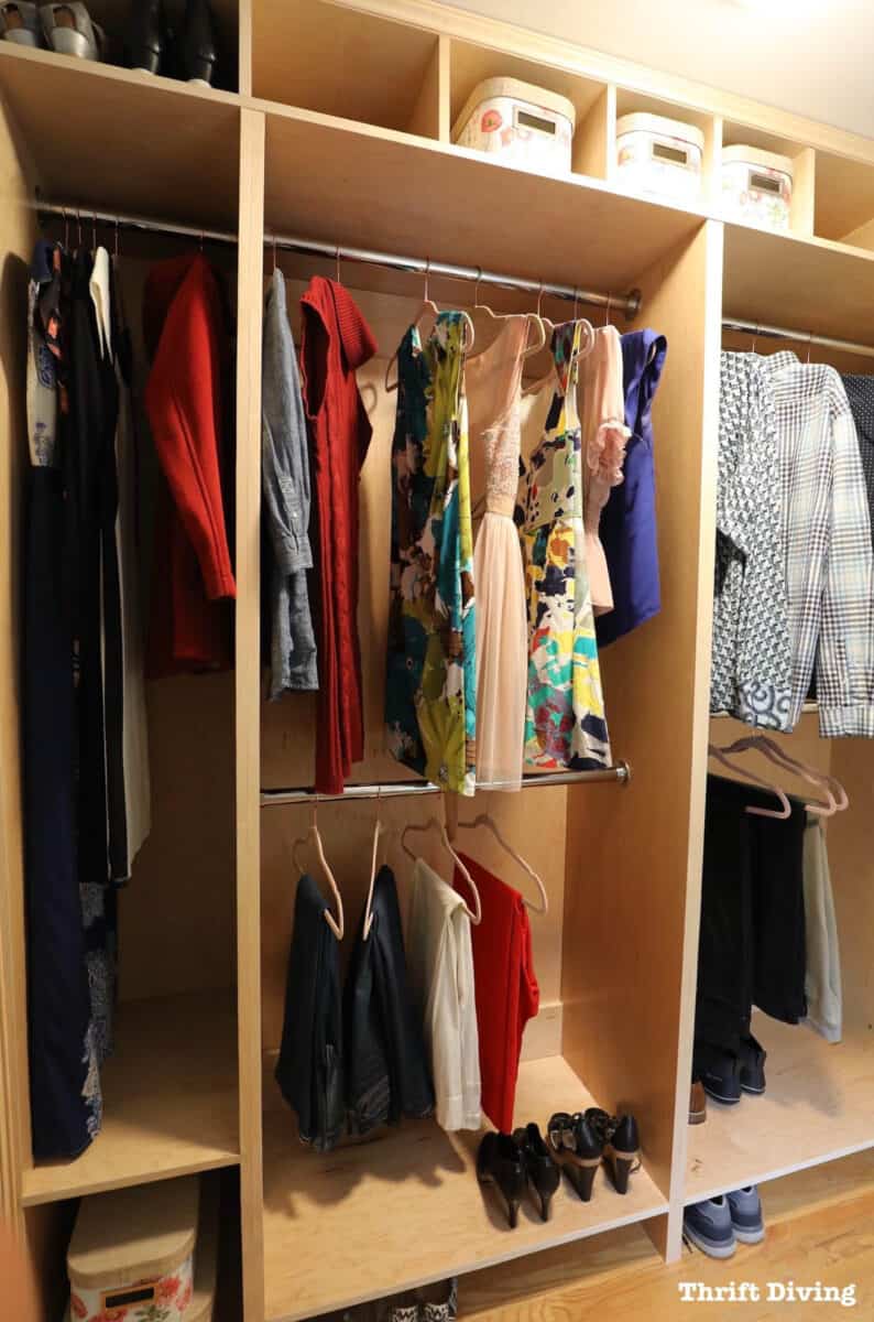 walk-in closet organizer built from scratch