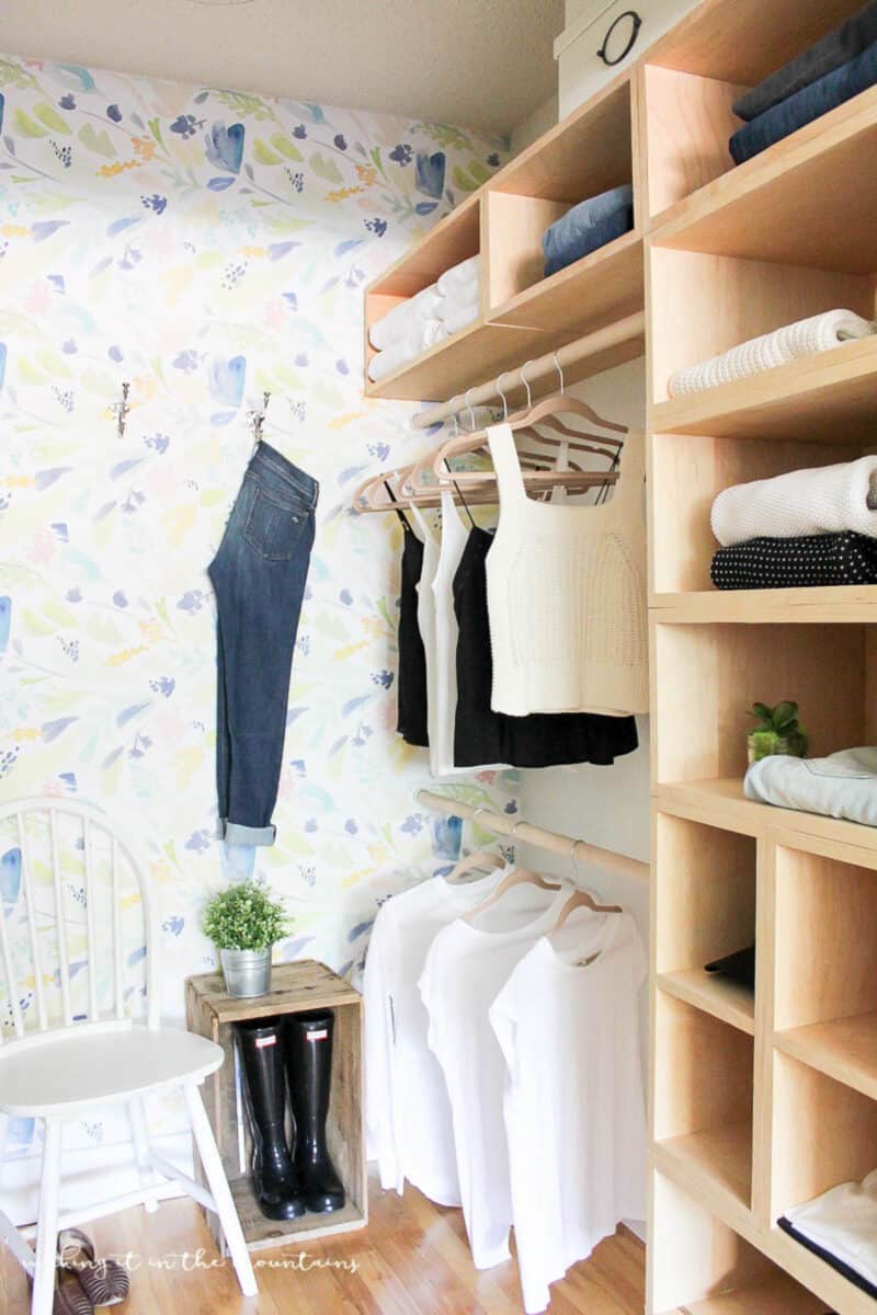 Custom built DIY closet organizer using box shapes