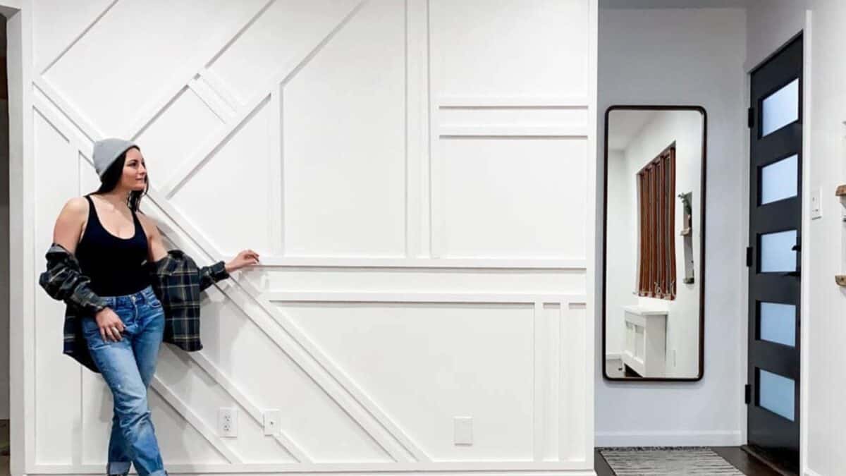 geometric wood trim wall painted white