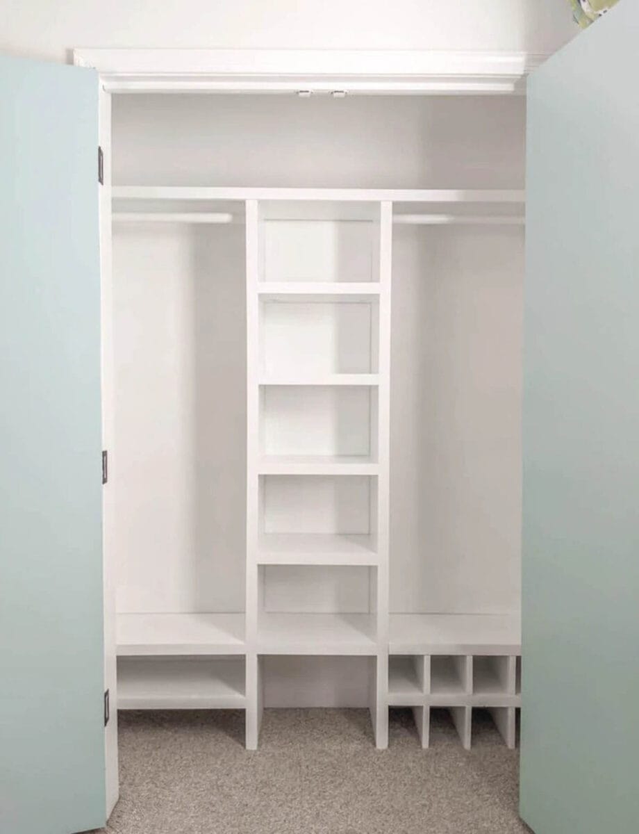 DIY closet organizer with built-in shelves