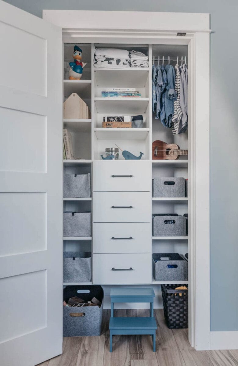DIY closet organizer with drawers and shelves