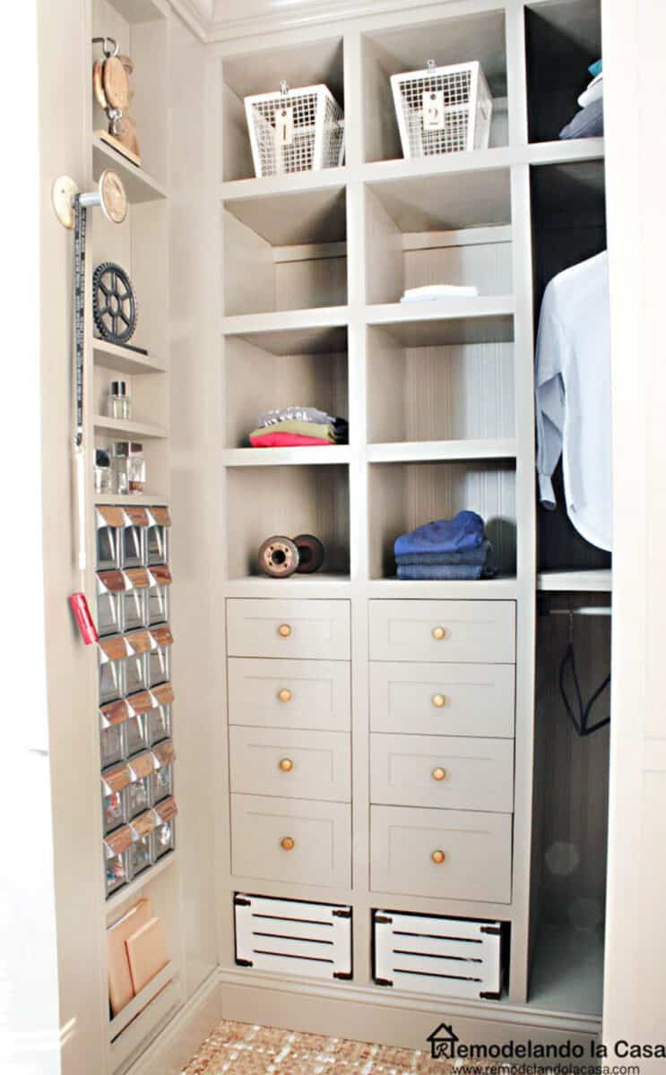 Kids closet organizer with drawers and inset storage