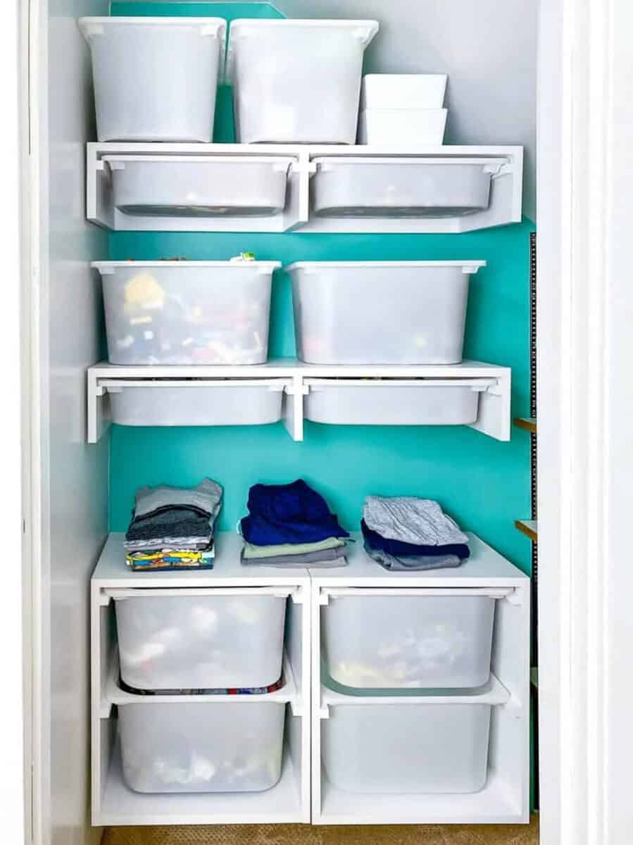 Closet organizer using french cleats and ikea bins
