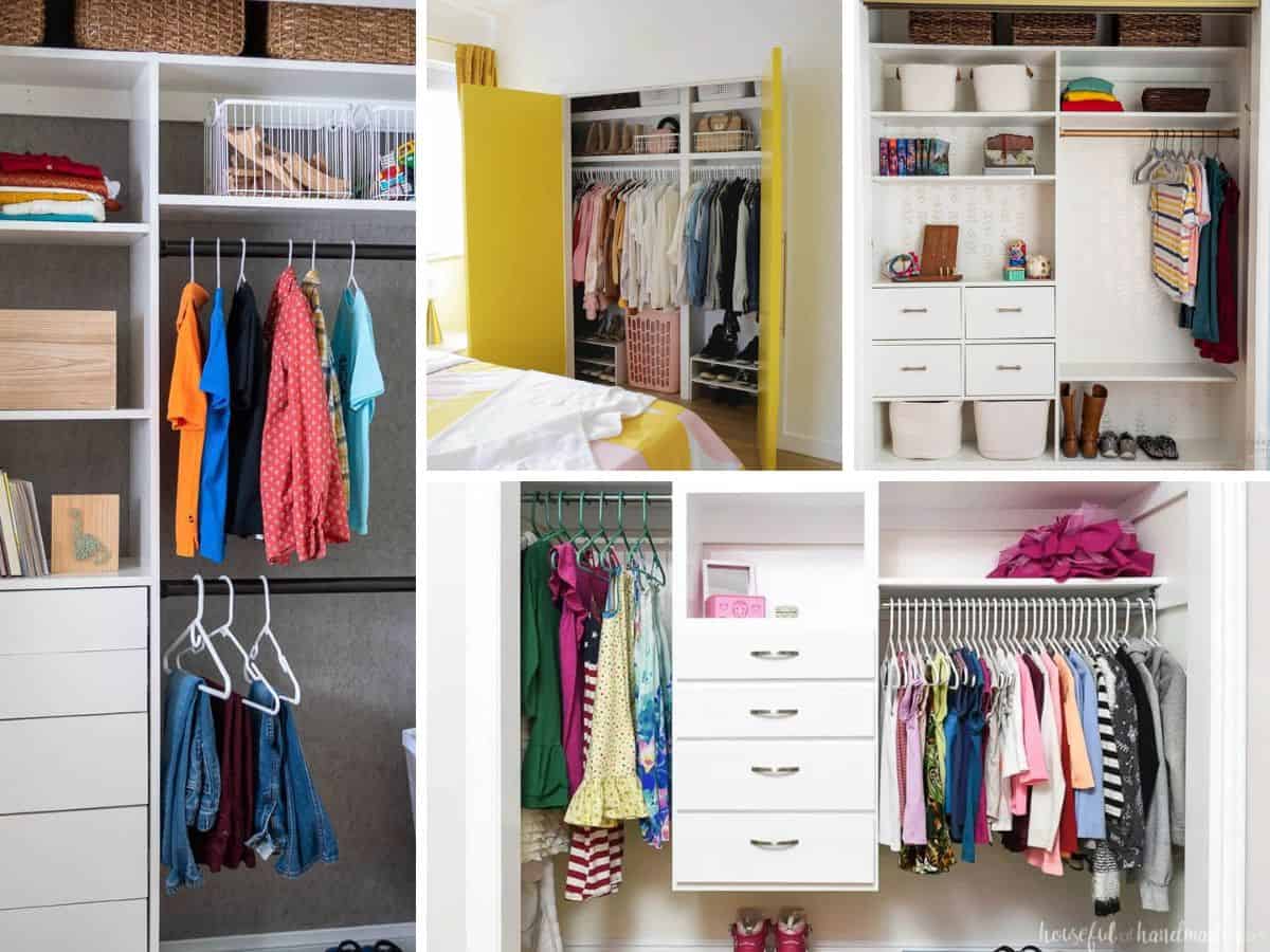 image collage of five DIY closet organizer ideas