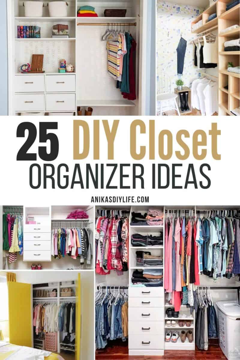 Image collage of five DIY closet organizers with text overlay