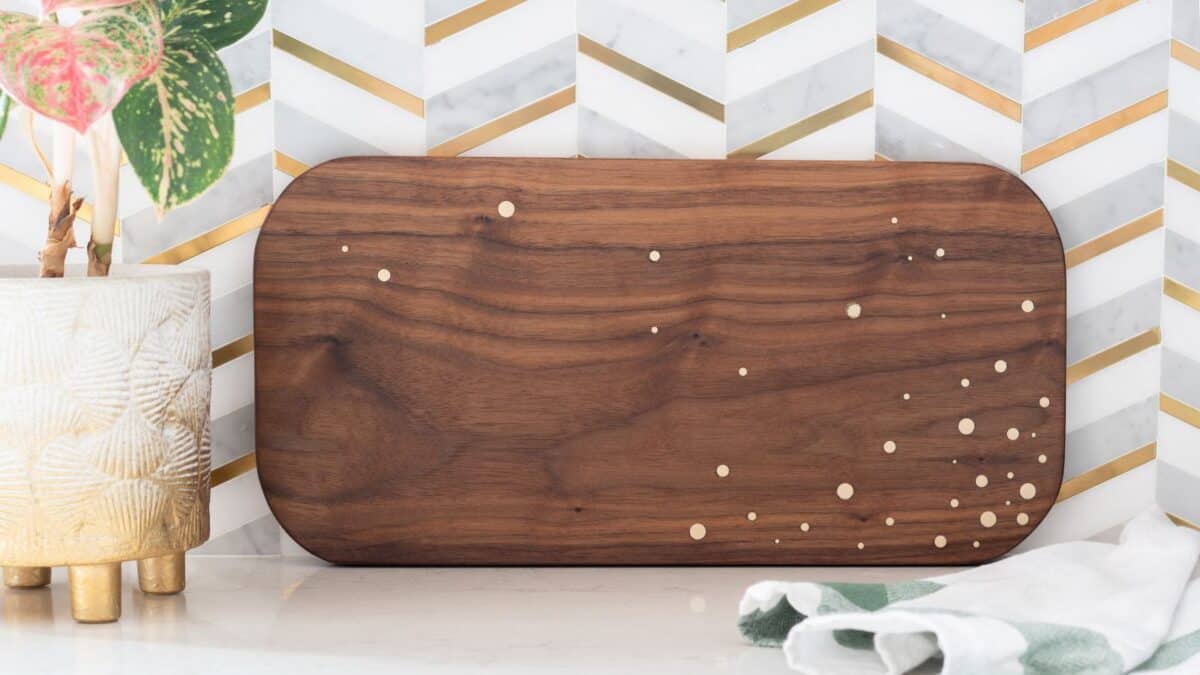 cutting board with brass inlay