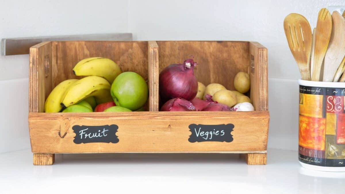 wood storage bin with dividers