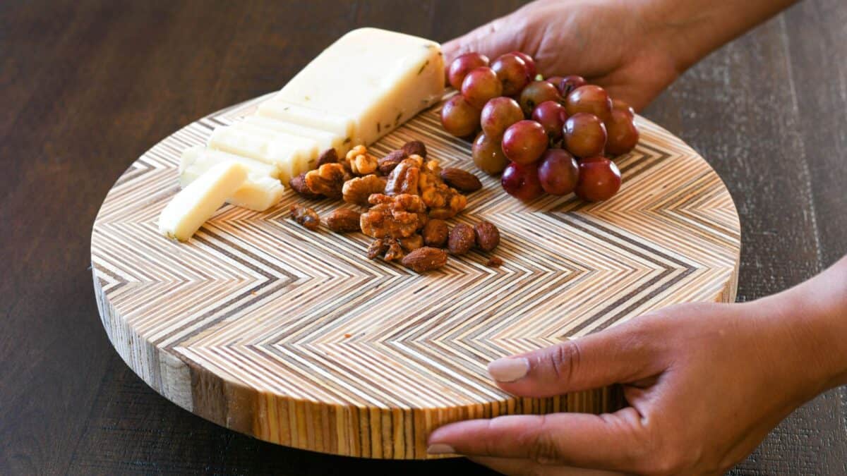 Lazy Susan with patterned plywood for a charcuterie board