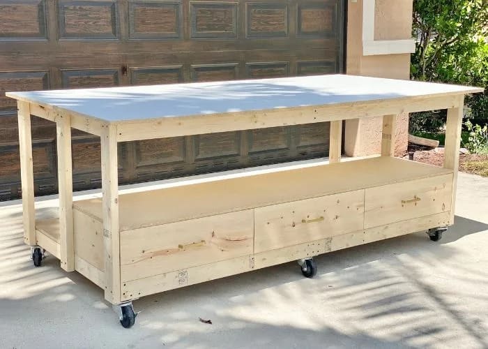 Large DIY workbench with drawers