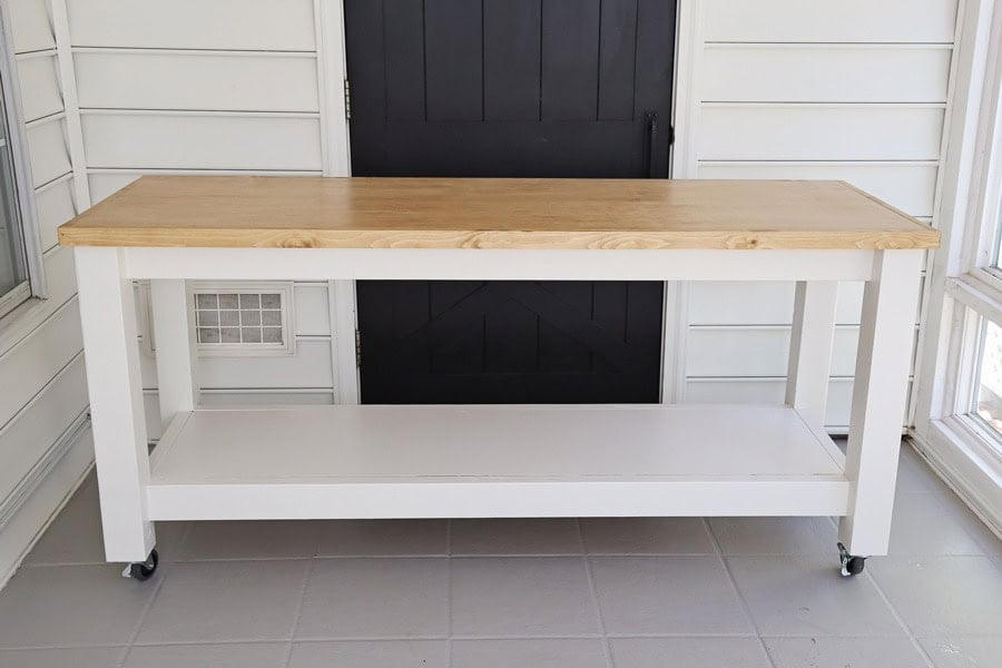 workbench on wheels painted white