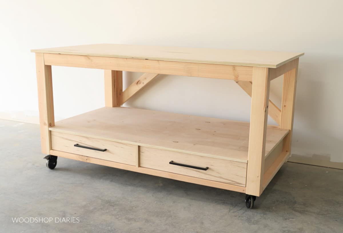 DIY workbench with storage drawers