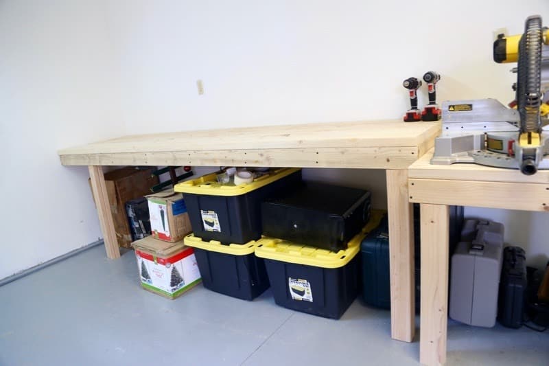 stationary workbench in garage