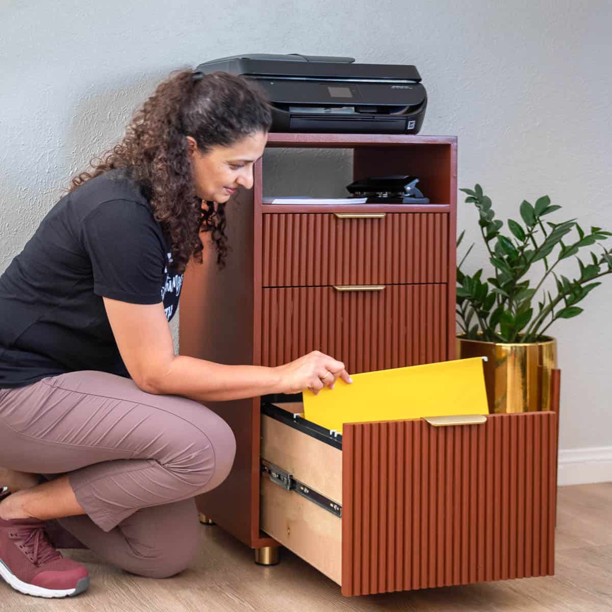 how to build a simple and easy wood DIY file cabinet and printer stand. Love this modern look.