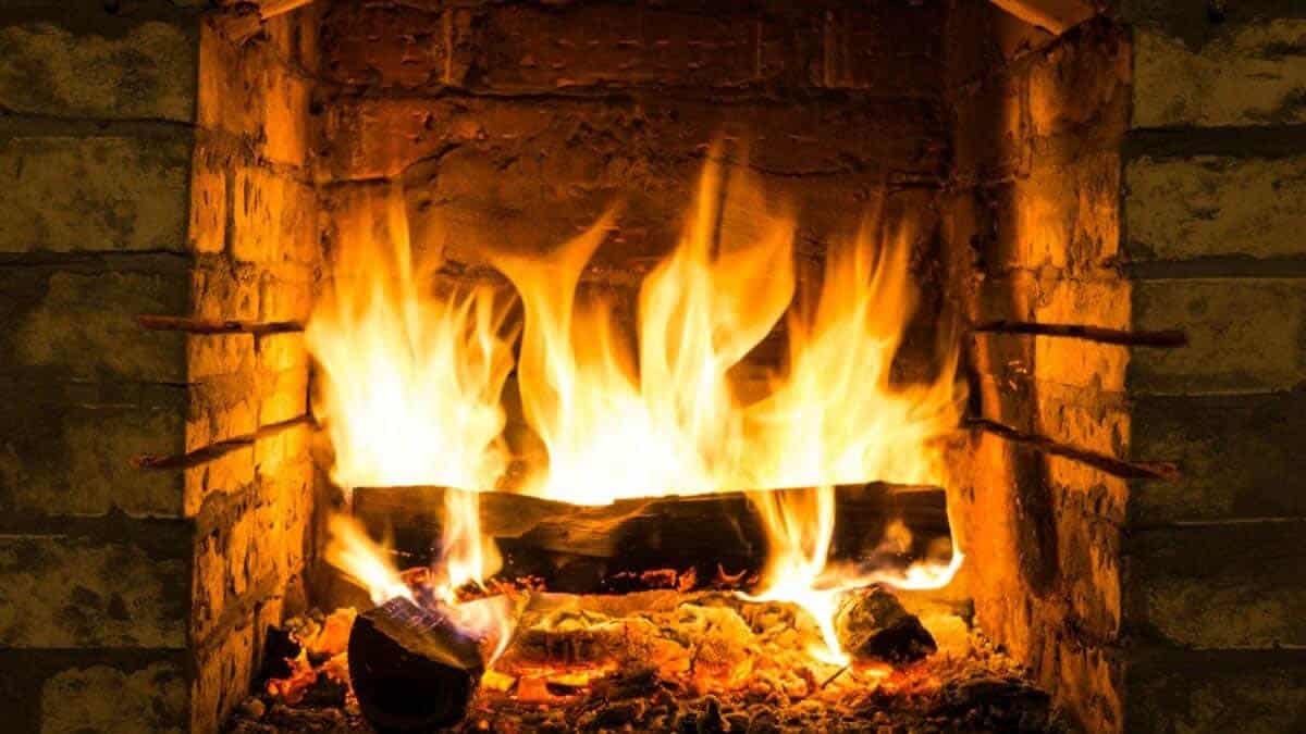 Burning fire in a fireplace