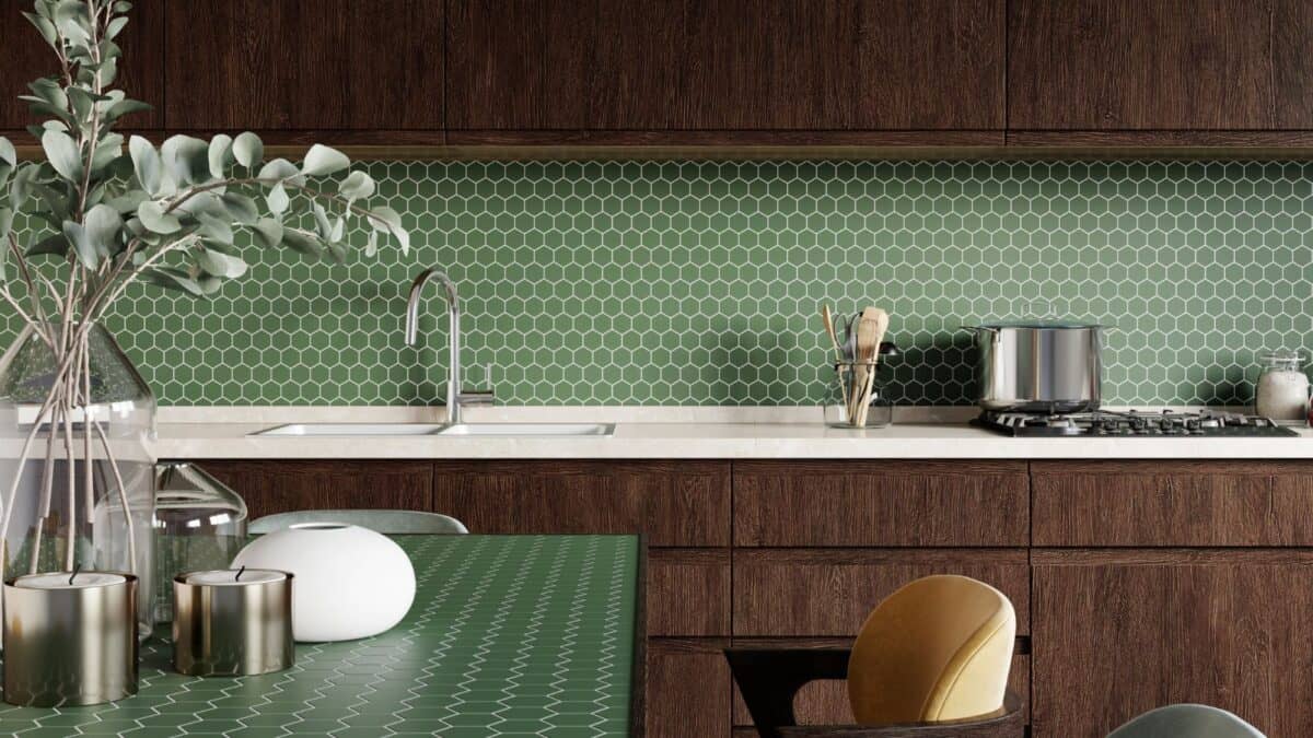 green hexagon backsplash