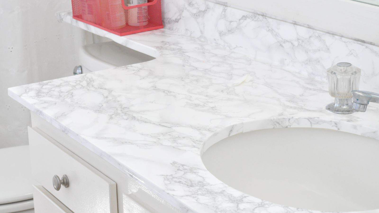 countertop covered in marble contact paper