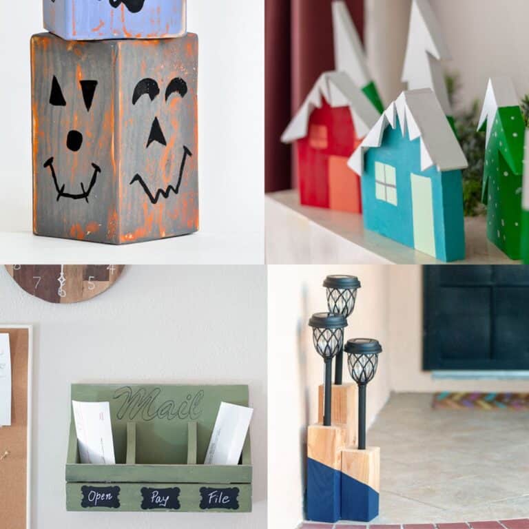 image collage of four woodworking project ideas for kids