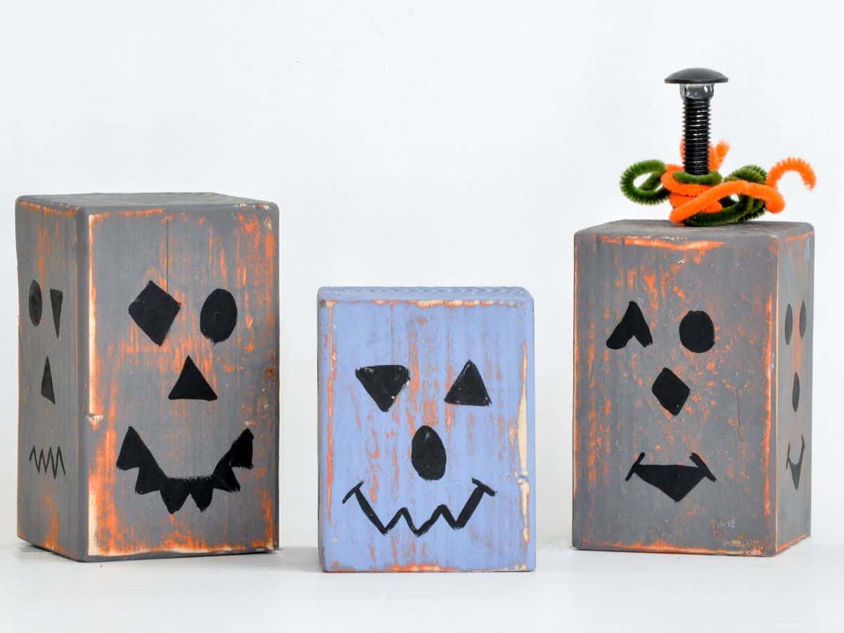Wooden pumpkins made from scrap wood