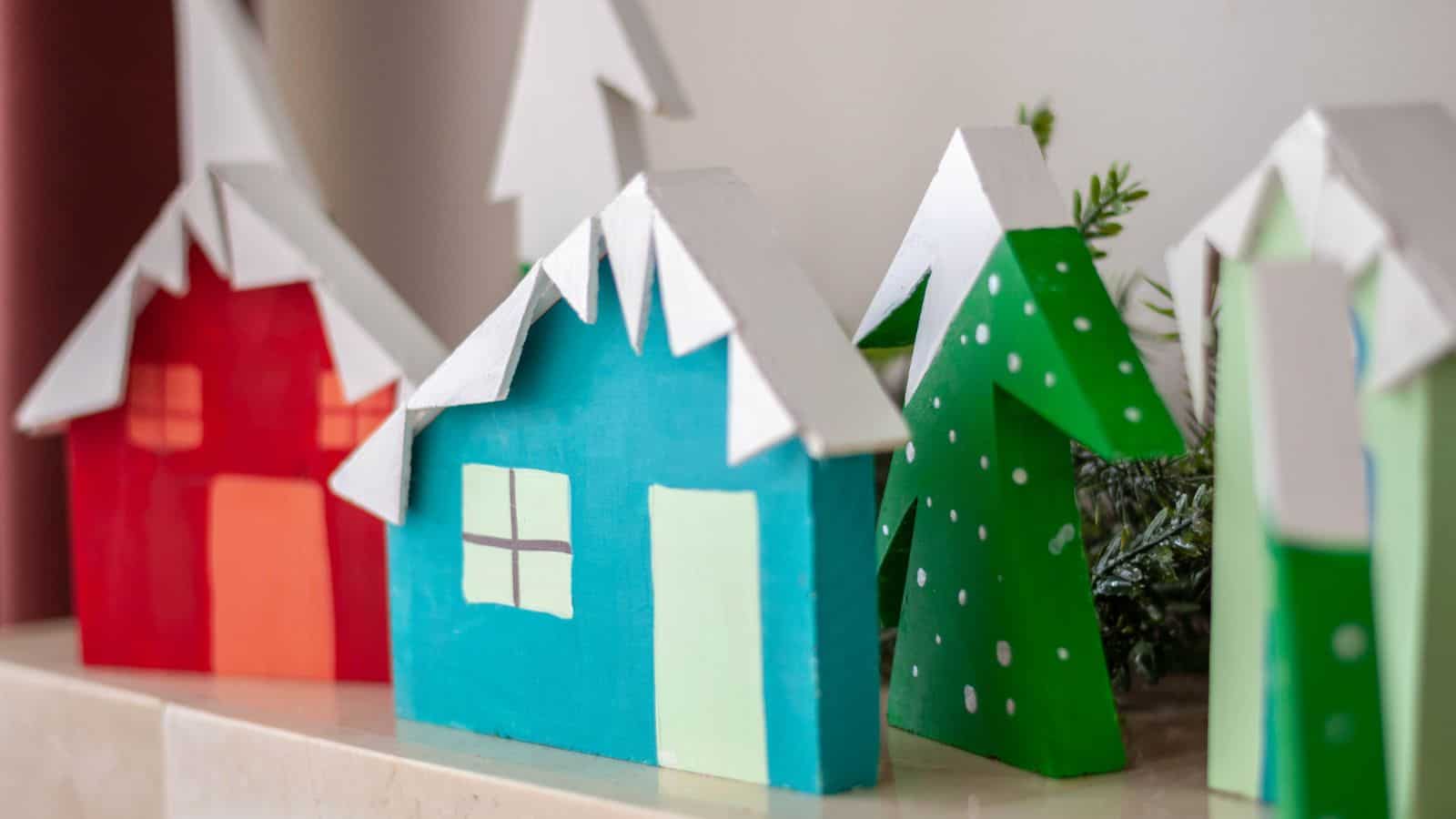 Christmas village made from scrap wood