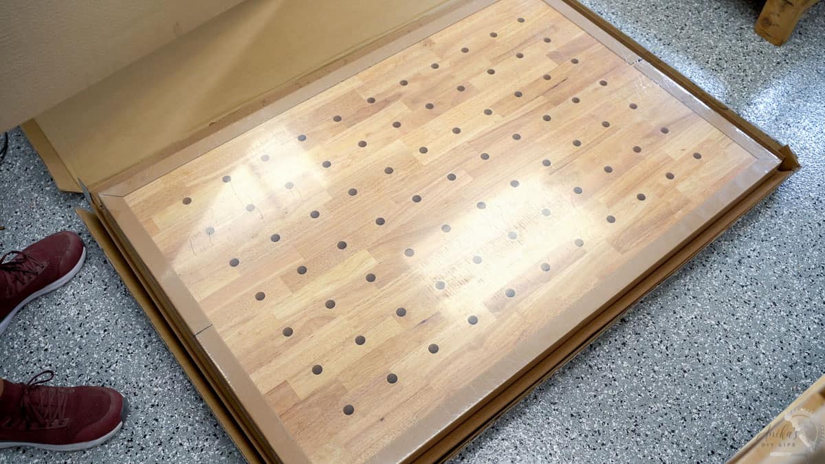 The Kreg hardwood workbench top in packaging