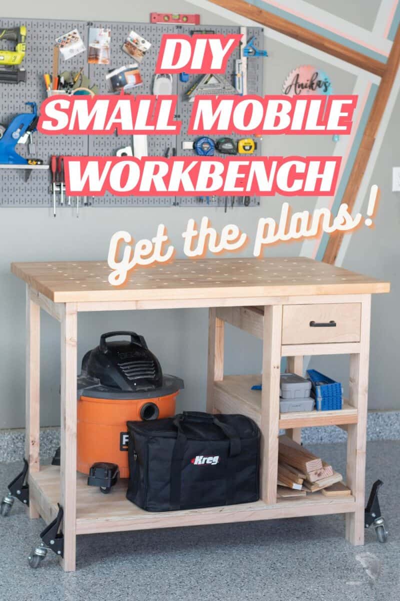 woekbench in workshop with tools on it. With text overlay.