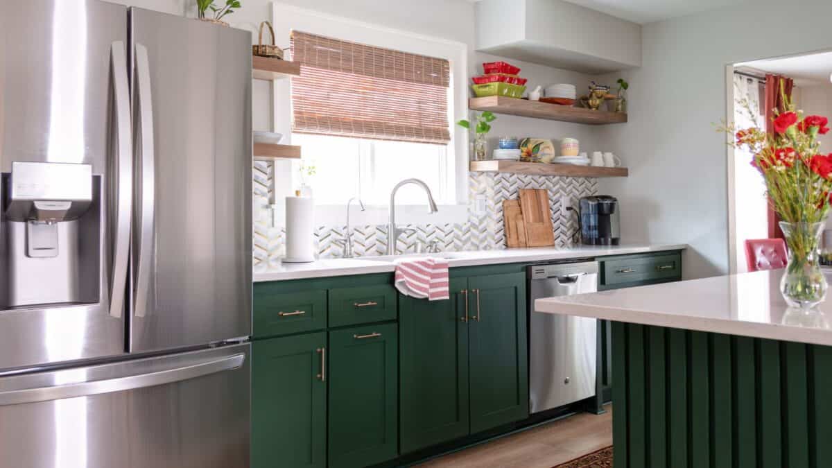 floating shelves in a kitchen