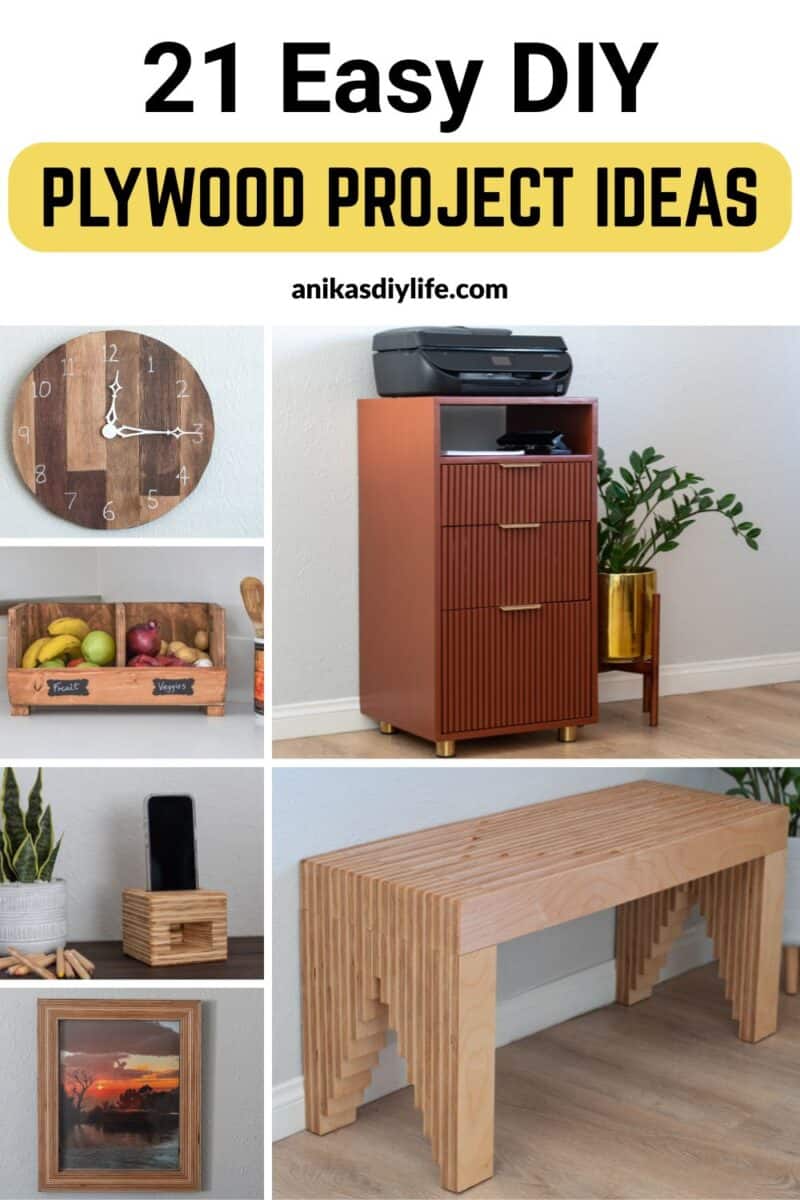 image collage of six plywood projects with text overlay