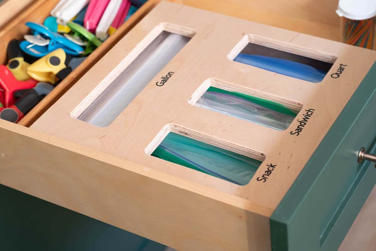 Ziploc bag organizer made with plywood