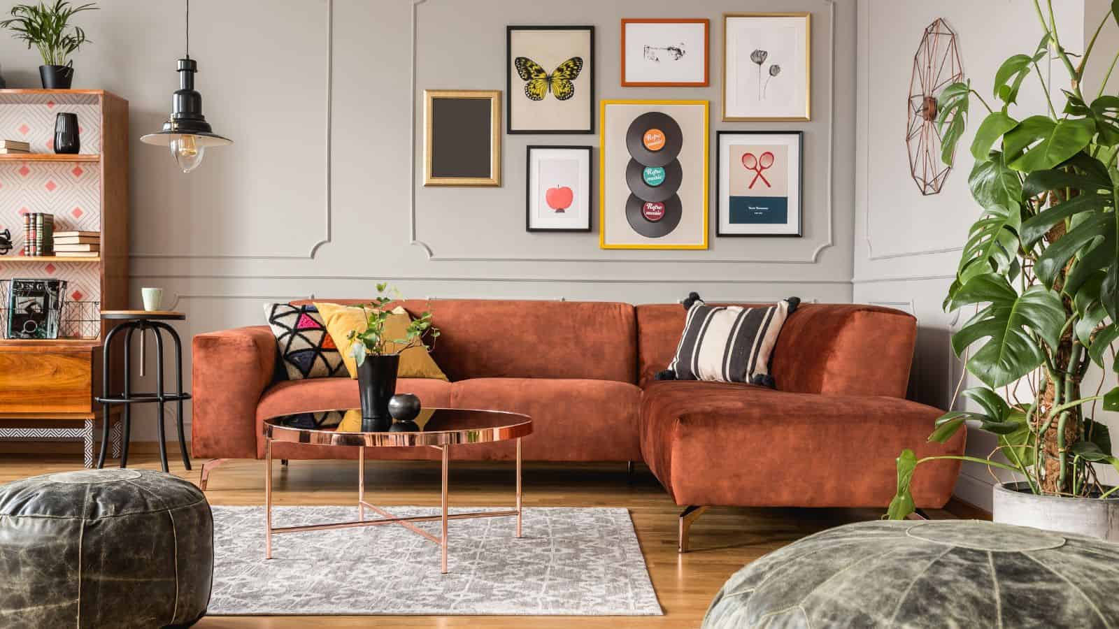 modern gallery wall over a couch
