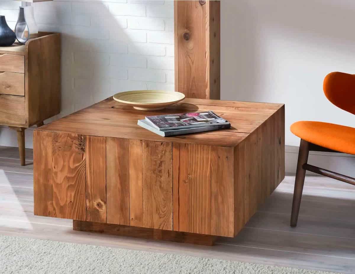 square coffee table made from pallet wood