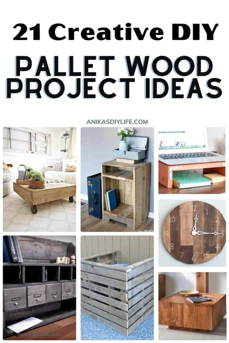 image collage of seven pallet wood project ideas with text overlay
