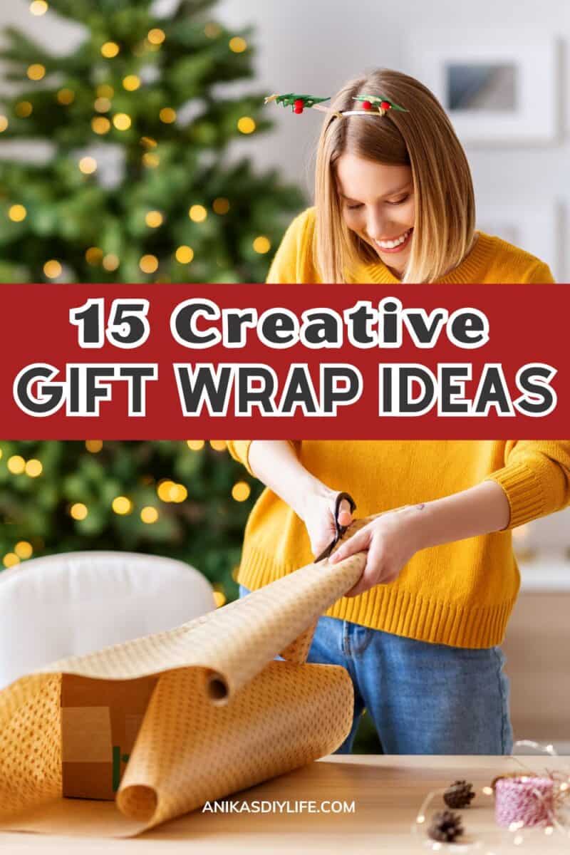 woman wrapping presents with text overlay