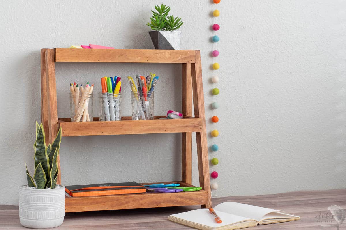 DIY Tiered Organizer in office with office supplies