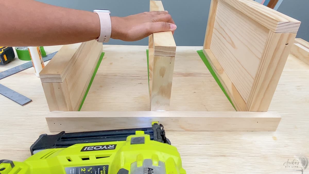 Attaching the back leg using finish nails