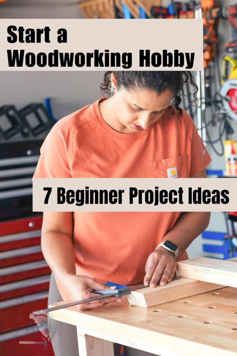 Anika working on a woodworking project with text overlay