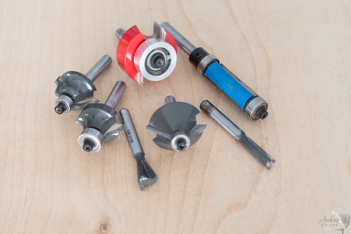 Various types of router bits on a table