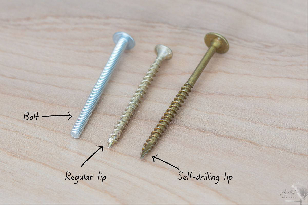 three types of tips of wood screw labeled