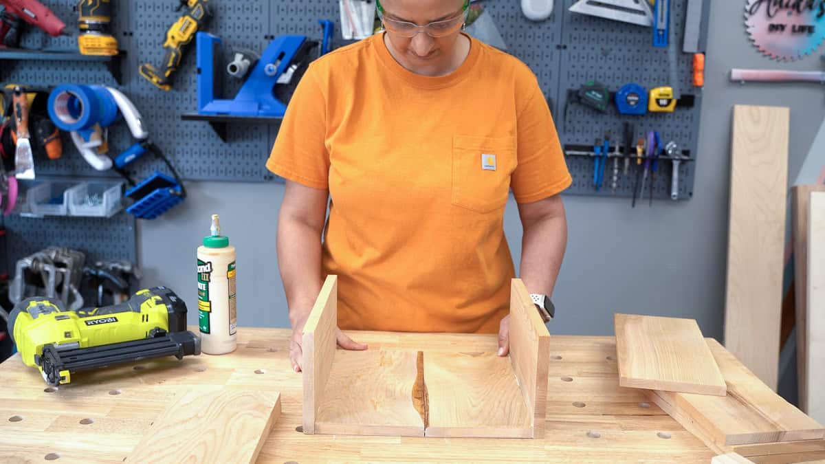 joining boards to build the base of a modern planter