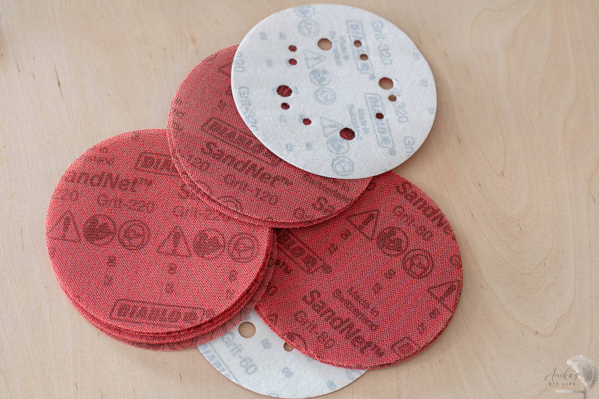 various sandpaper on the workbench