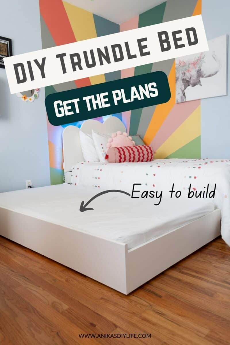 DIY Trundle bed in colorful room with text overlay