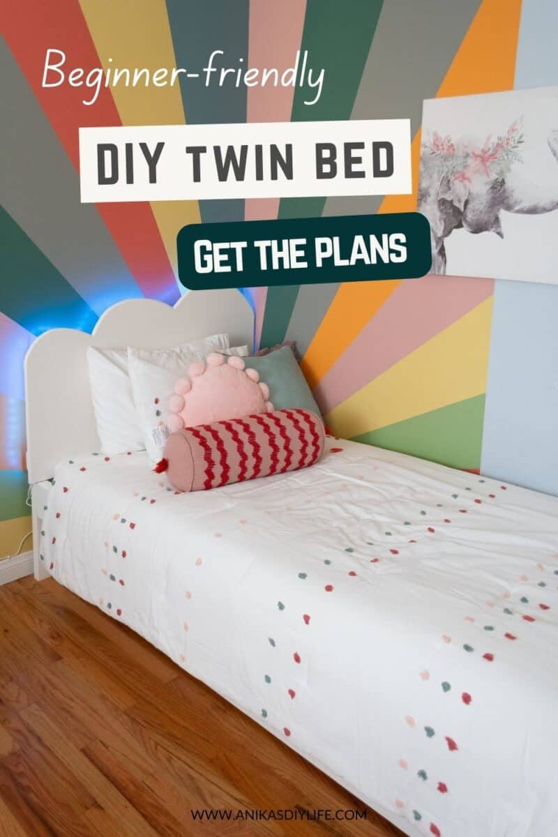 DIY Twin bed in colorful room - with text overlay