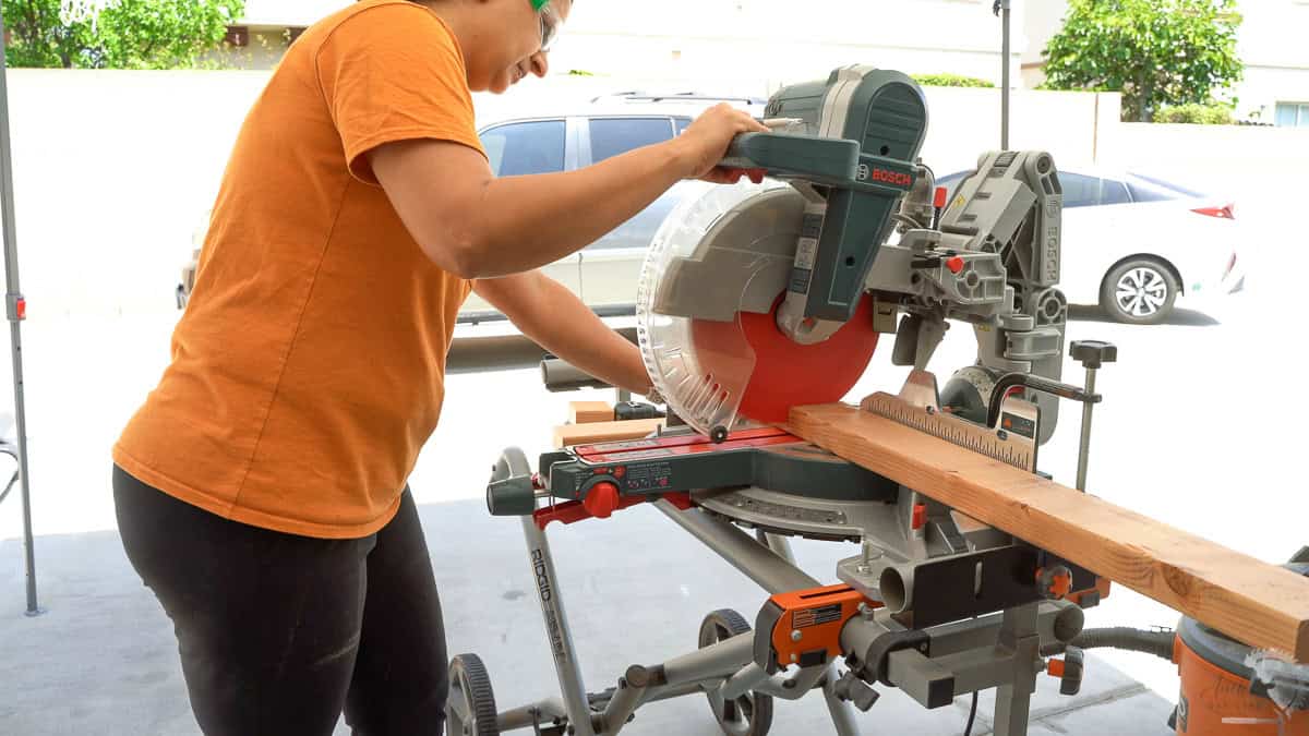 Anika cutting board on the miter saw