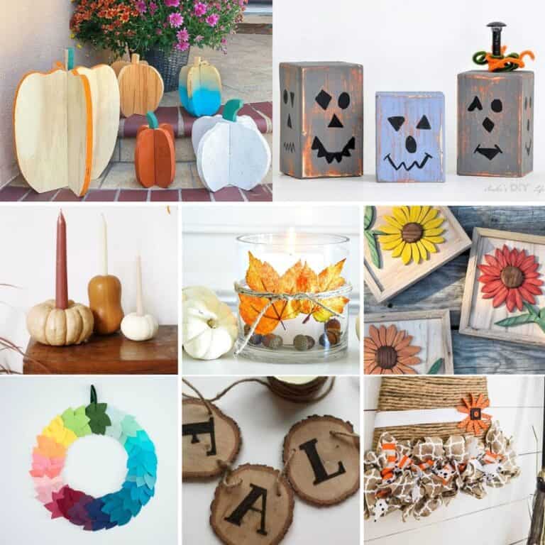 Image collage of eight DIY fall decor ideas