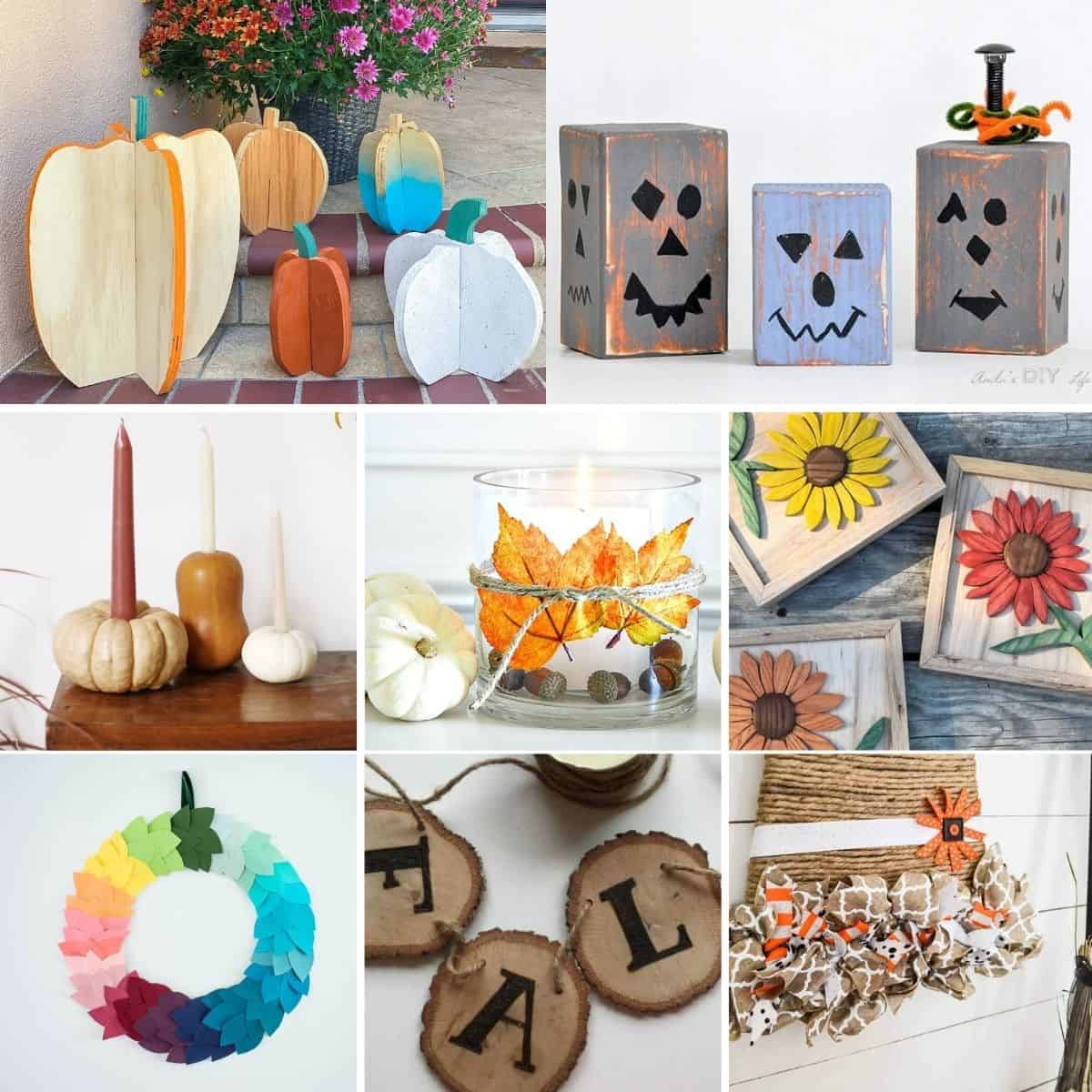 Image collage of eight DIY fall decor ideas