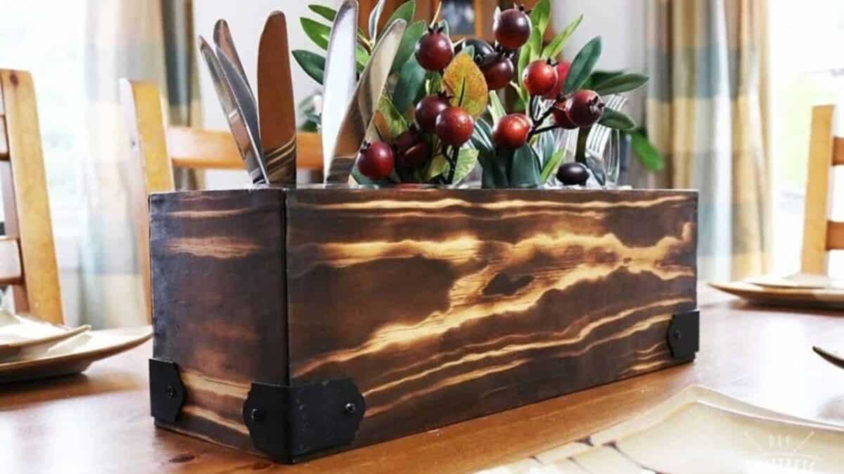 DIY woodburned centerpiece box for seasonal decor