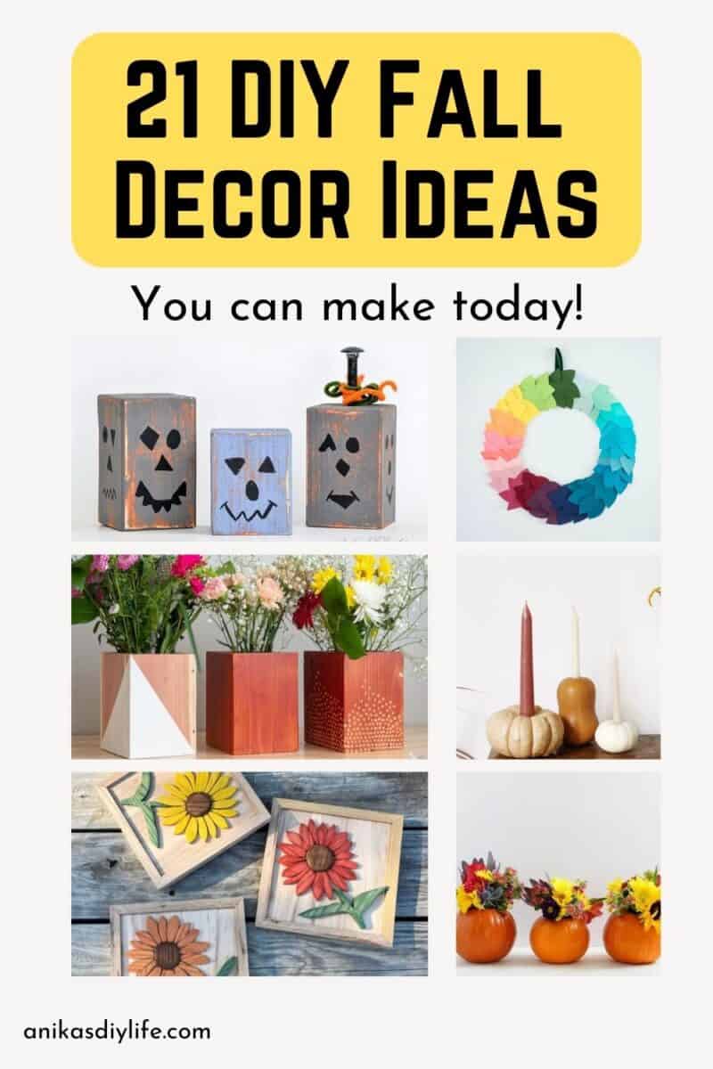 Image collage of six DIY fall decor ideas with text overlay