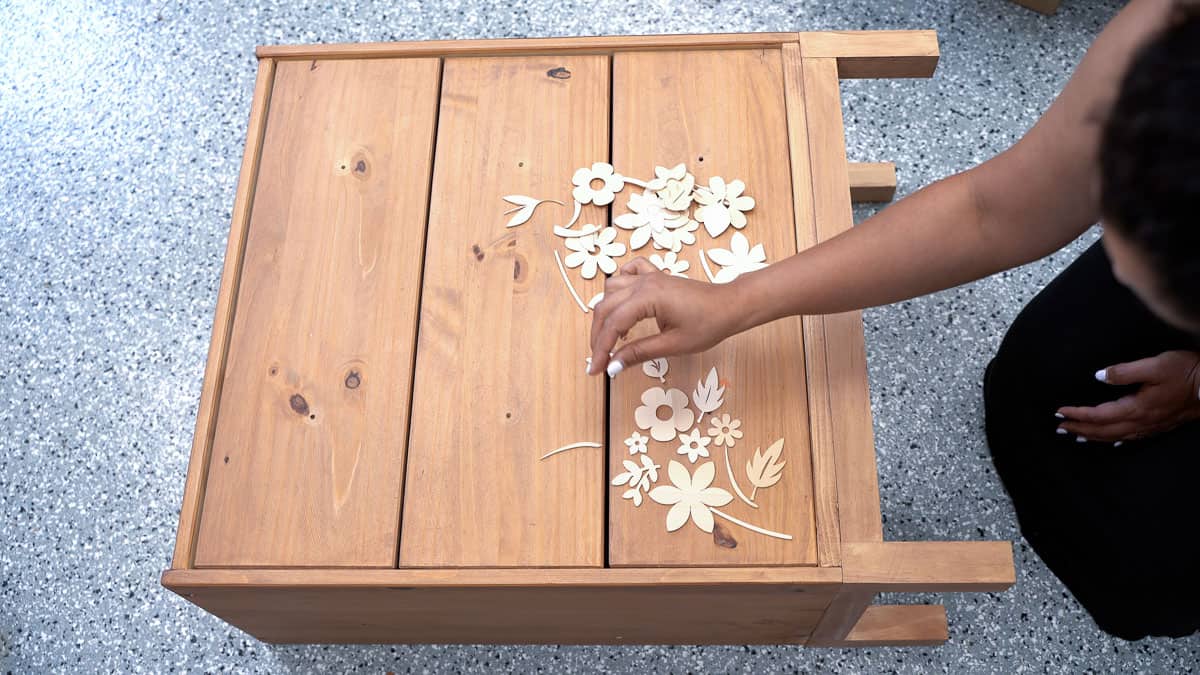 Setting up the placement of the cutouts on the dresser