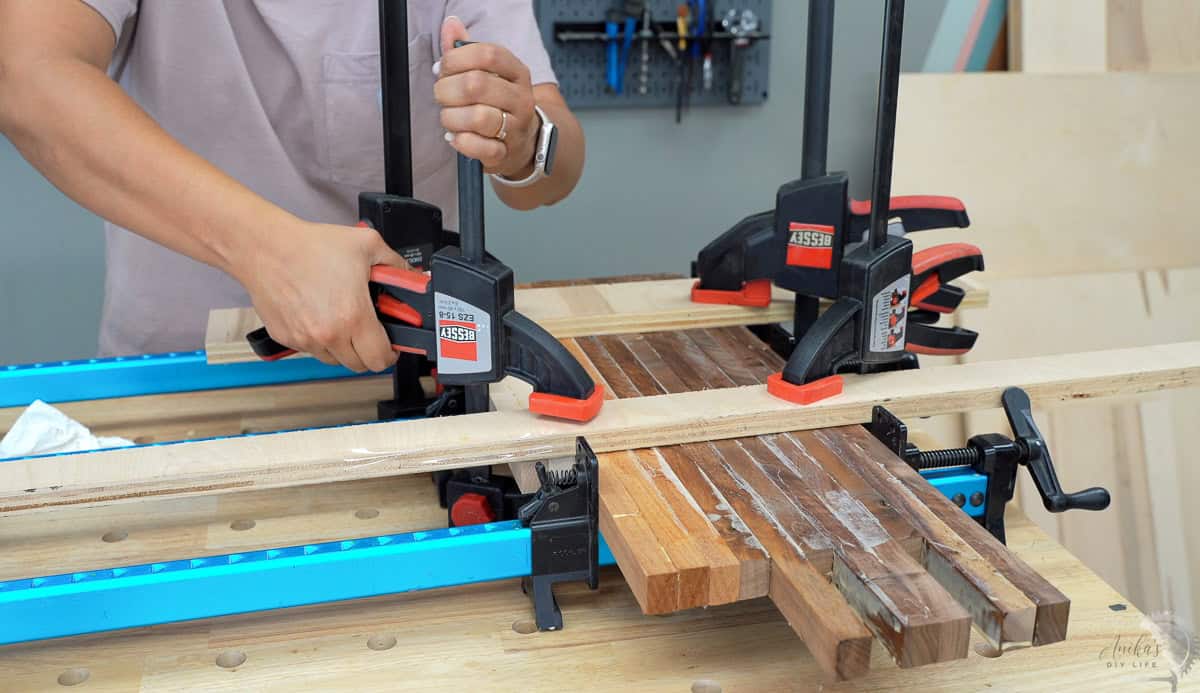 Using cauls at the top of the wood to clamp the cutting boards