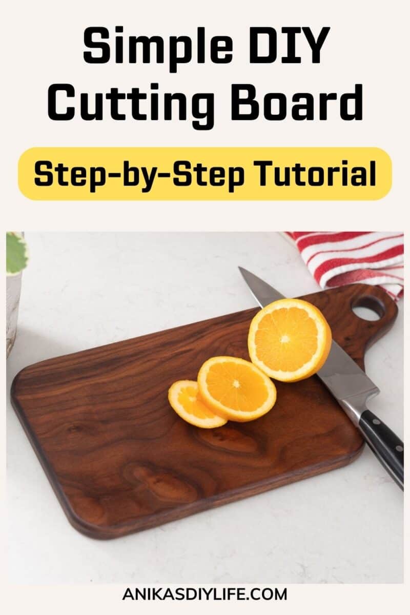Image of simple DIY cutting board with text overlay