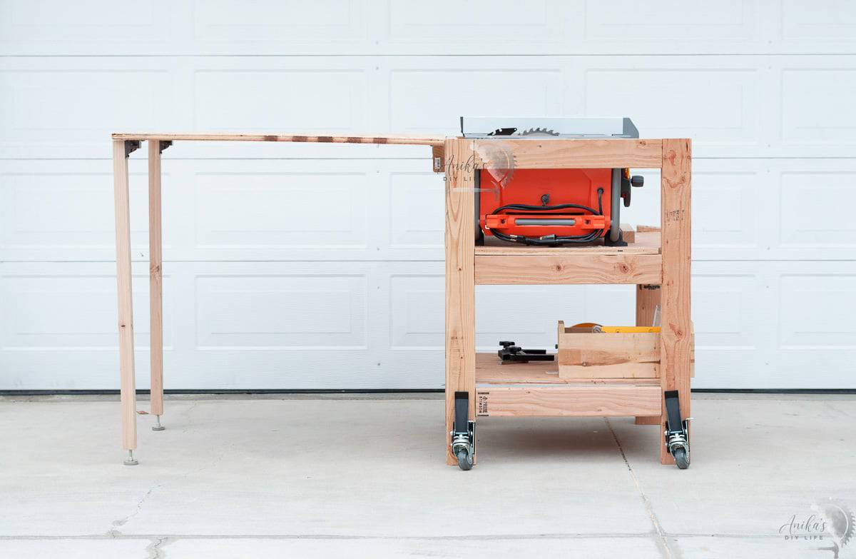 Original design with table saw stand and folding outfeed table